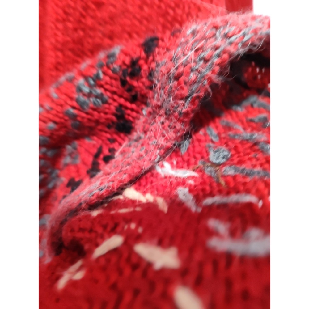 J Jill Sweater Red Gray V-Neck Embroidered Linen Lambswool Mohair size Medium - Picture 4 of 11